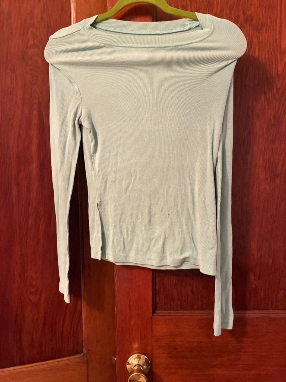 SHEIN Mint Ribbed Long Sleeve Top with Wide Boat Neck
